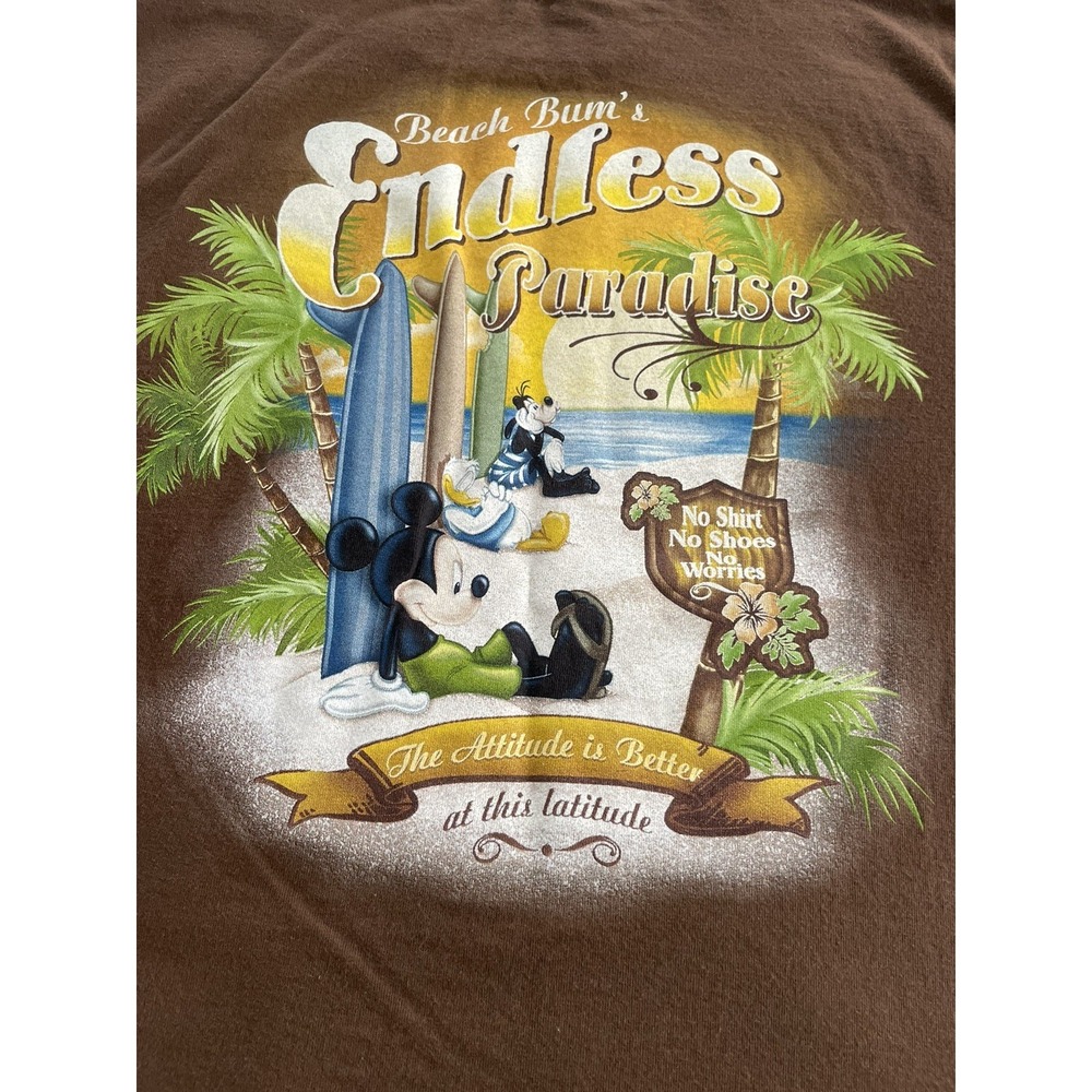 Disney Endless Paradise Mickey Mouse  T-Shirt Size Large Brown‎ Short Sleeve